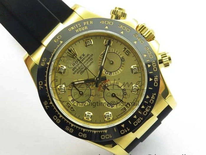 0412 Daytona 116518 Noob 1:1 Best Edition YG Plated 904L SS Case Goid Diamonds Dial on Black Rubber Strap SA4130 V4 (Free Extra Strap) Versatile 2587